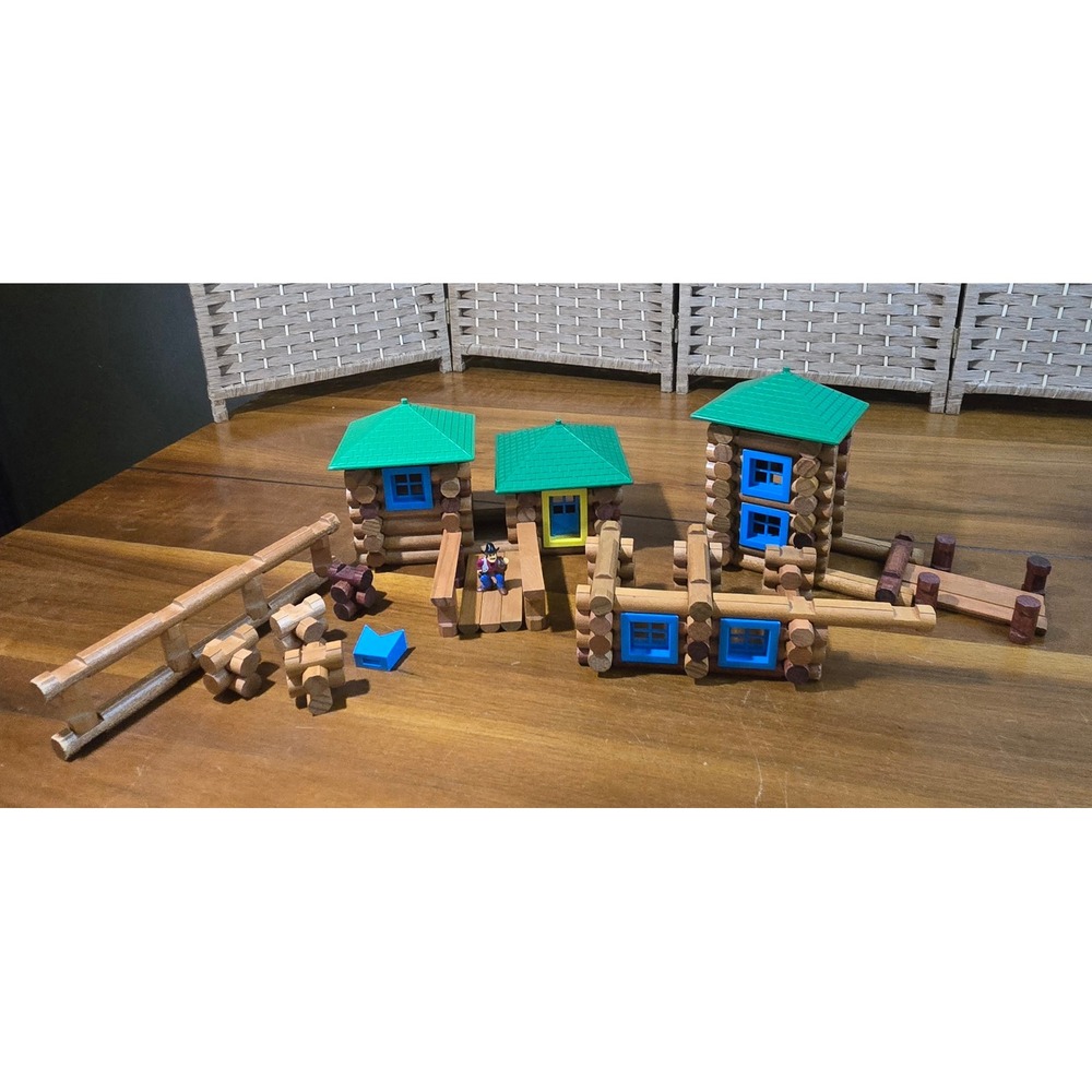 Lincoln Logs Real Wood Building Set Classic Log Cabin Frontier Mixed Lot Cowboy